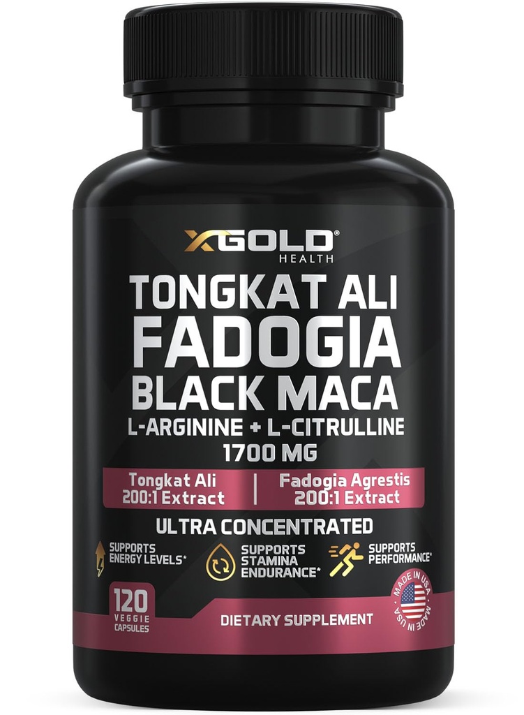 X Gold Health Tongkat Ali + Fadogia Agrestis + Black Maca - 에너지, 활력 및 체력 부스터 남성 및 여성 미국