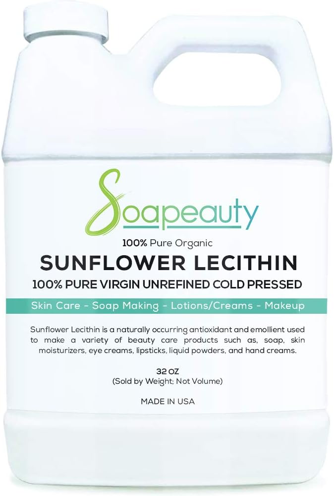 Sunflower Lecithin 액체 기름 | 찬 압박되는 불확실한 | USP 급료 Unbleached 100% 순수한 자연적인 해바라기 Lecithin 기름 | 피부 Moisturizer, 비누 만들기, 로션 | 32 fl oz