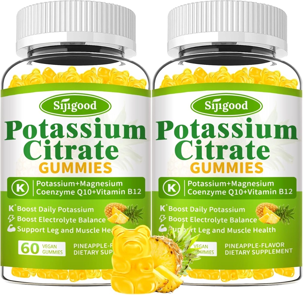 2 팩 칼륨 구연산염 Gummies – 근육 건강을 위한 높은 힘 칼륨 보충교재, 다리 주름 기복, Electrolyte 균형 – Vegan, 비 GMO, 글루텐 자유로운, 파인애플 풍미, 120 조사