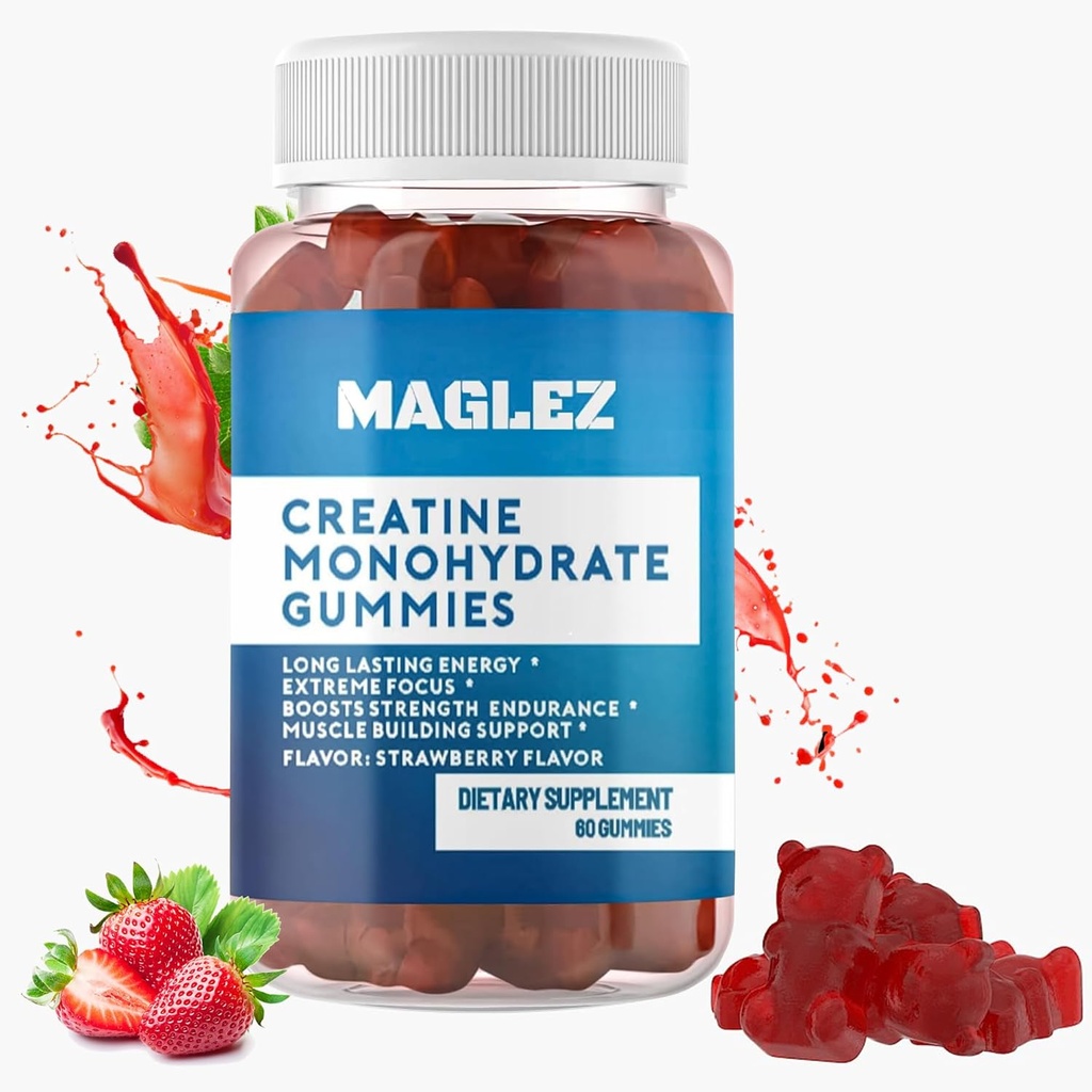Creatine Gummies - 여성 및 남성을위한 맛있는 이득 - Vegan, 글루텐 - 무료 Strawberry Creatine Gummy - 60 지원 근육 성장 및 강도에 대한 조사