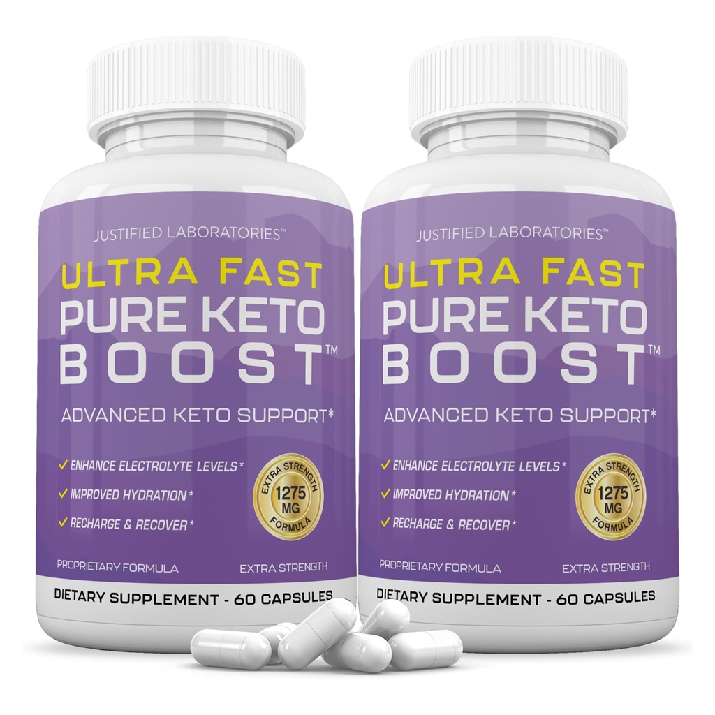 Justified Laboratories (2 팩 매우 빠른 순수한 Keto Boost 알약 1275MG 새로운 & 개량한 공식은 사과 Cider Vinegar 여분 처녀 올리브 기름 분말 녹차 잎 120의 캡슐을 포함합니다