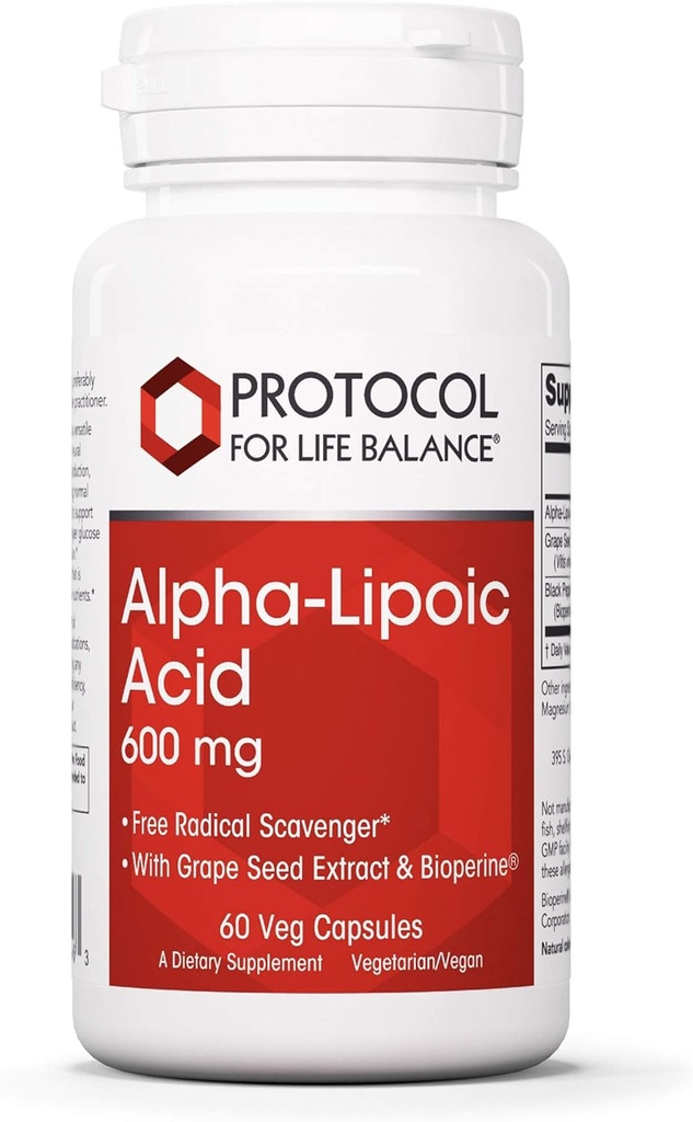 의정서 알파 Lipoic 산 600mg - 포도씨 추출물과 Bioperine - 60의 Veg 모자