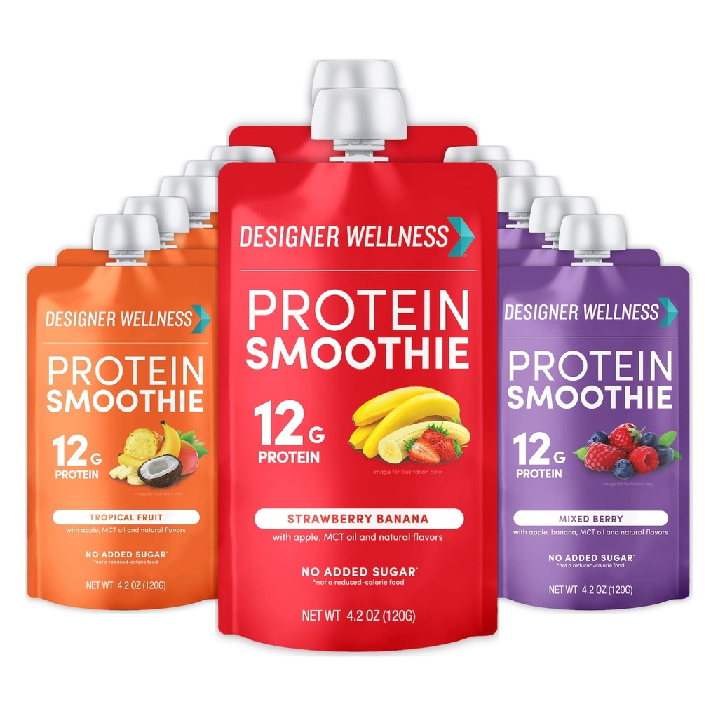 디자이너 Wellness Protein Smoothie, Real Fruit, 12g Protein, Low Carb, Zero는 설탕, 글루텐 프리, 비 GMO, 인공 색소 또는 향료, 다양성 팩, 12 카운트를 추가했습니다.