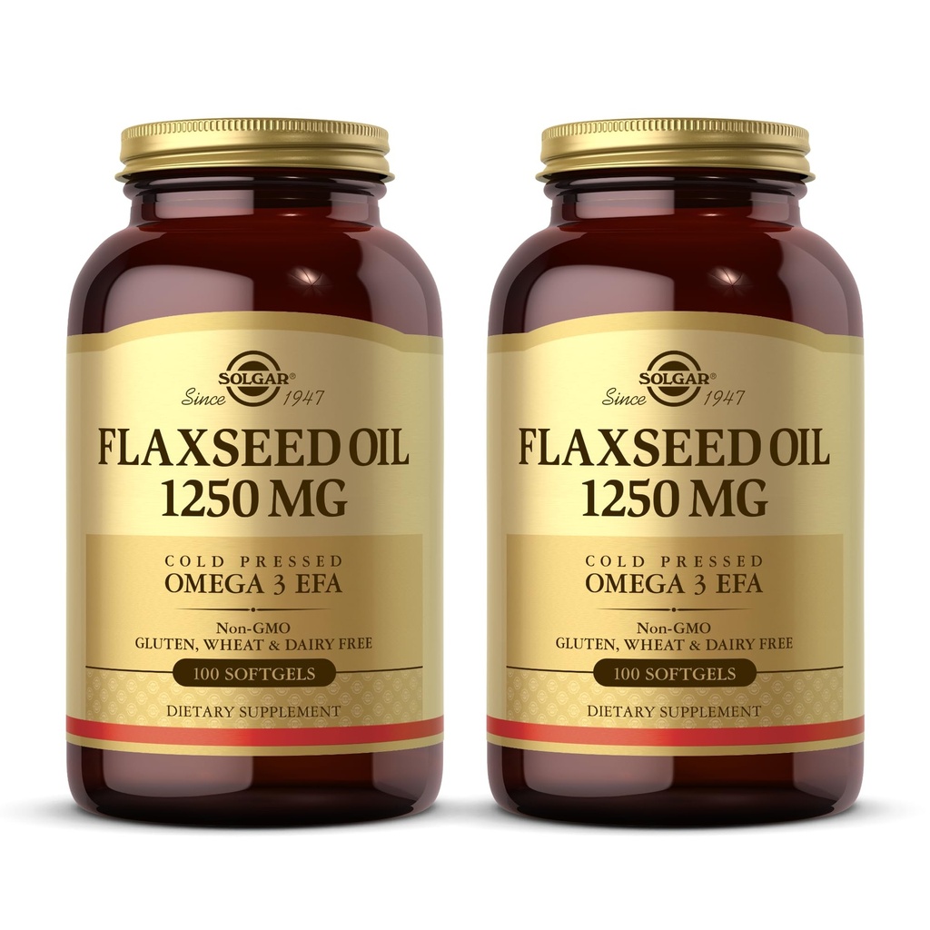 Solgar Flaxseed Oil 1250 mg - 100 Softgels, 2 팩 - 오메가 3 알파-Linoleic Acid (ALA)의 농축 공장 소스 - 비 GMO, 글루텐 무료 - 100 총 서빙