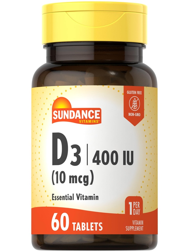 선댄스 비타민 D3 400 IU (10 mcg) | 60 채식 정제 | 필수 비타민 보충 | 채식주의, 비 GMO 및 글루텐 프리 포뮬러