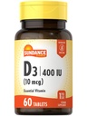 선댄스 비타민 D3 400 IU (10 mcg) | 60 채식 정제 | 필수 비타민 보충 | 채식주의, 비 GMO 및 글루텐 프리 포뮬러