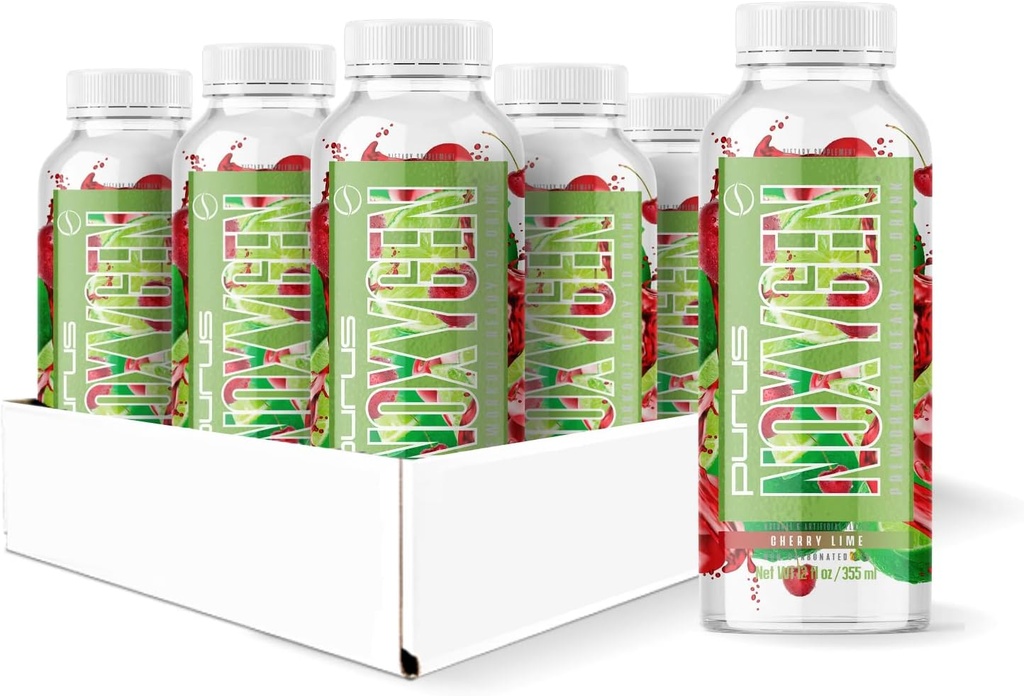 Purus Labs NOXygen 음료 준비 (RTD) 사전 운동 | 펌프, 에너지, 및 성능 | 0 설탕 | 200mg 카페 | 12 팩 (Cherry Lime)