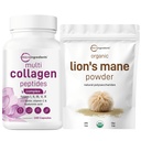 Micro Ingredients Multi Collagen Complex & Lions Mane Mushroom Supplement Powder Bundle 2 Pack | Grass-Fed Collagen Peptide | 뇌, 에너지, 면역 건강에 대한 천연 Superfood
