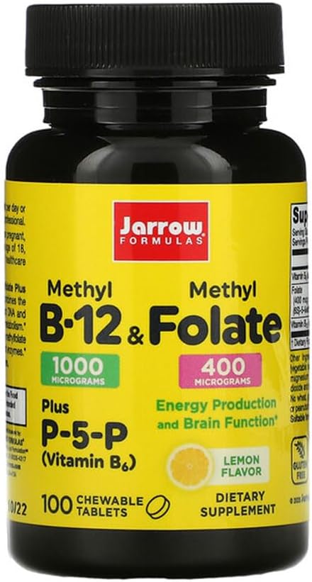 Jarrow 공식 메틸 B-12 & 메틸 Folate - 100 Chewable 정제, 레몬 - 2의 팩 - 생물 활성 비타민 B12 & B9 - 에너지 생산, 뇌 기능 및 대사 지원 - 200 총 서빙