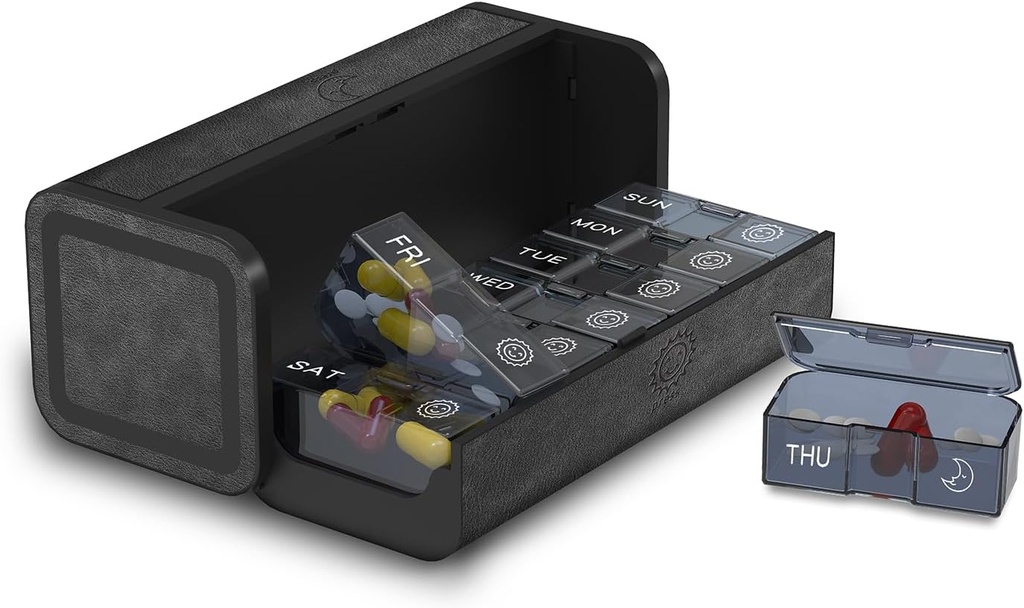 Pill 주최자 2 시간 하루, Am Pm Twice Daily Pill Case, Detachable Large Travel Pill Box 7 일, 주간 Pill Container for Vitamin Medicine Supplement Fish Oil (Black)