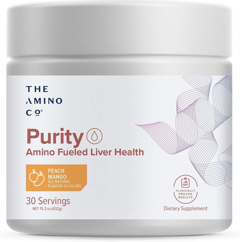 아미노 CO. 순도 - Liver Support Supplement with Essential Amino Acids for Liver Detox Cleanse - Optimal Liver Support- Peach Mango, 30 서빙