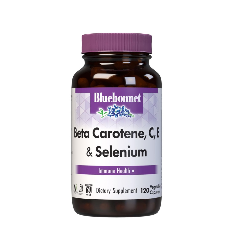 BlueBonnet Beta Carotene C 및 E 플러스 셀렌 채식 캡슐, 120 카운트, 화이트