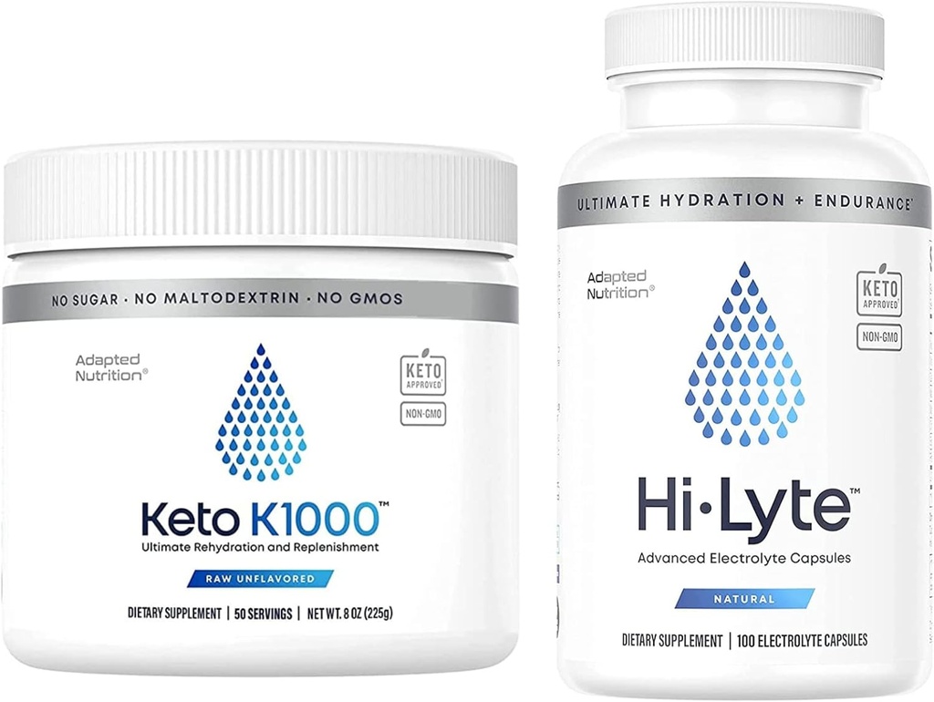 Hi-Lyte Keto K1000 Electrolyte Powder | 하이드로션 파우더 음료 믹스 | 원시 미네랄 맛, 스테비아 | 50 인분 | Plus Electrolyte Replacement Capsules for Rapid Rehydration