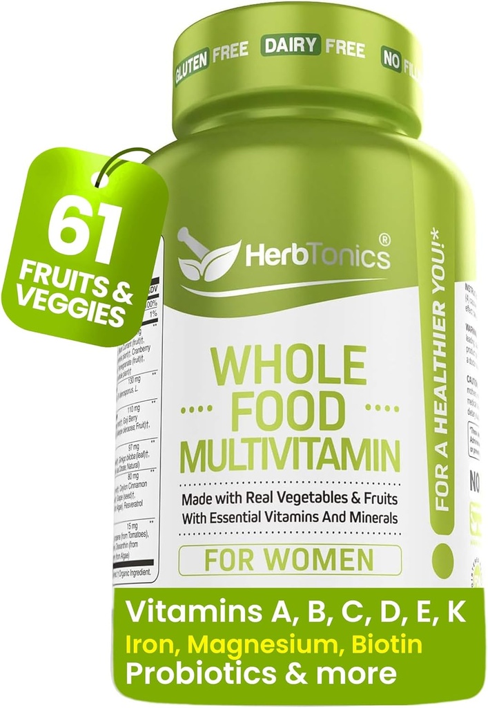 허브토닉 여성용 전복 다비타민 | Superfoods, Real Raw Veggies, Fruits, Vitamin E, A, B Complex | Women Multivitamin | Non-GMO 120 Vegan 캡슐