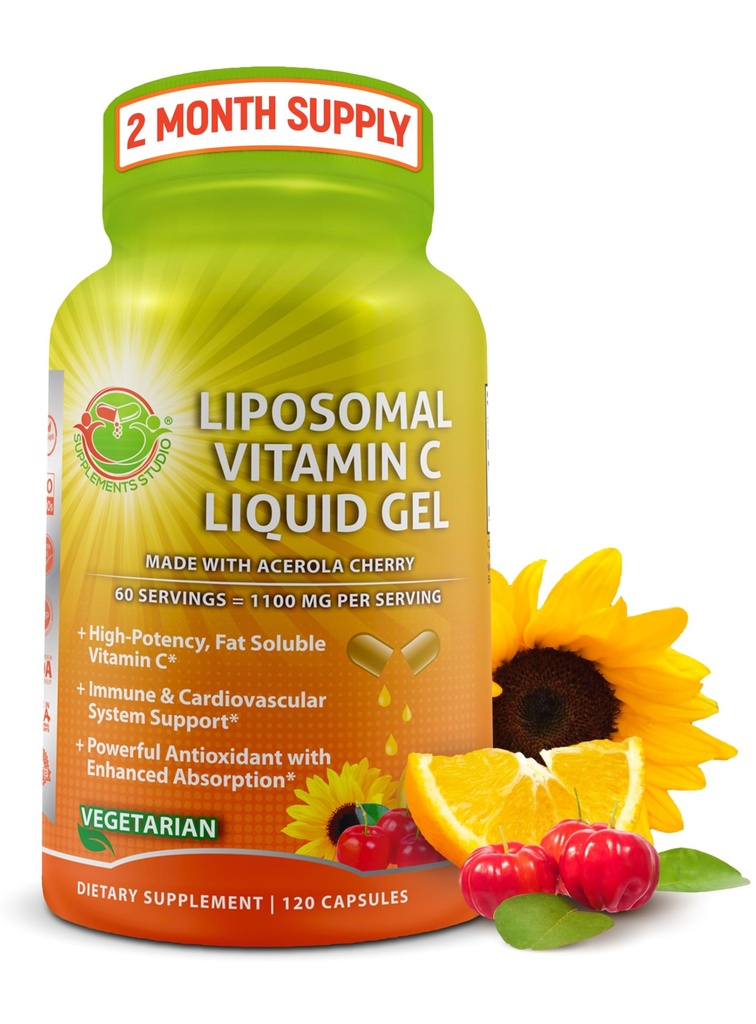 Liposomal 비타민 C 액체 젤 캡슐 - 1100mg - 유기 Acerola 체리로 만드는, 높은 Potency 비타민 C Liposomal 면역성 지원은 강화한 흡수 & 생물 분해성 - 120의 조사를 가진 보충교재를 강화했습니다