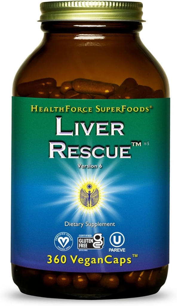 HealthForce SuperFoods Liver Rescue - Natural Liver Cleanse - 밀크 이틀 & 다 델리 루트 - 글루텐 프리 & 비건 - 360 캡슐
