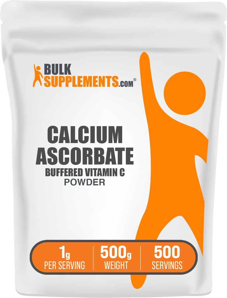 BulkSupplements.com 칼슘 아스코르브산염 분말 - 버퍼 비타민 C 보충교재, 칼슘 분말 - Vegan & 글루텐 무료, 서빙 당 1g, 500g (1.1 lbs) (팩 1)