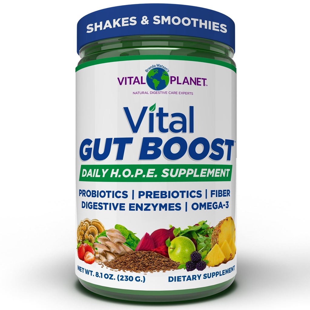 Vital Planet - Brenda Watson의 생생한 Gut Boost Powder, PBS Gut Check Hope는 파이버 35, 오메가 3 오일, 프로바이오틱스 및 소화 효소, 8.1oz, 230 그램, 30 서빙