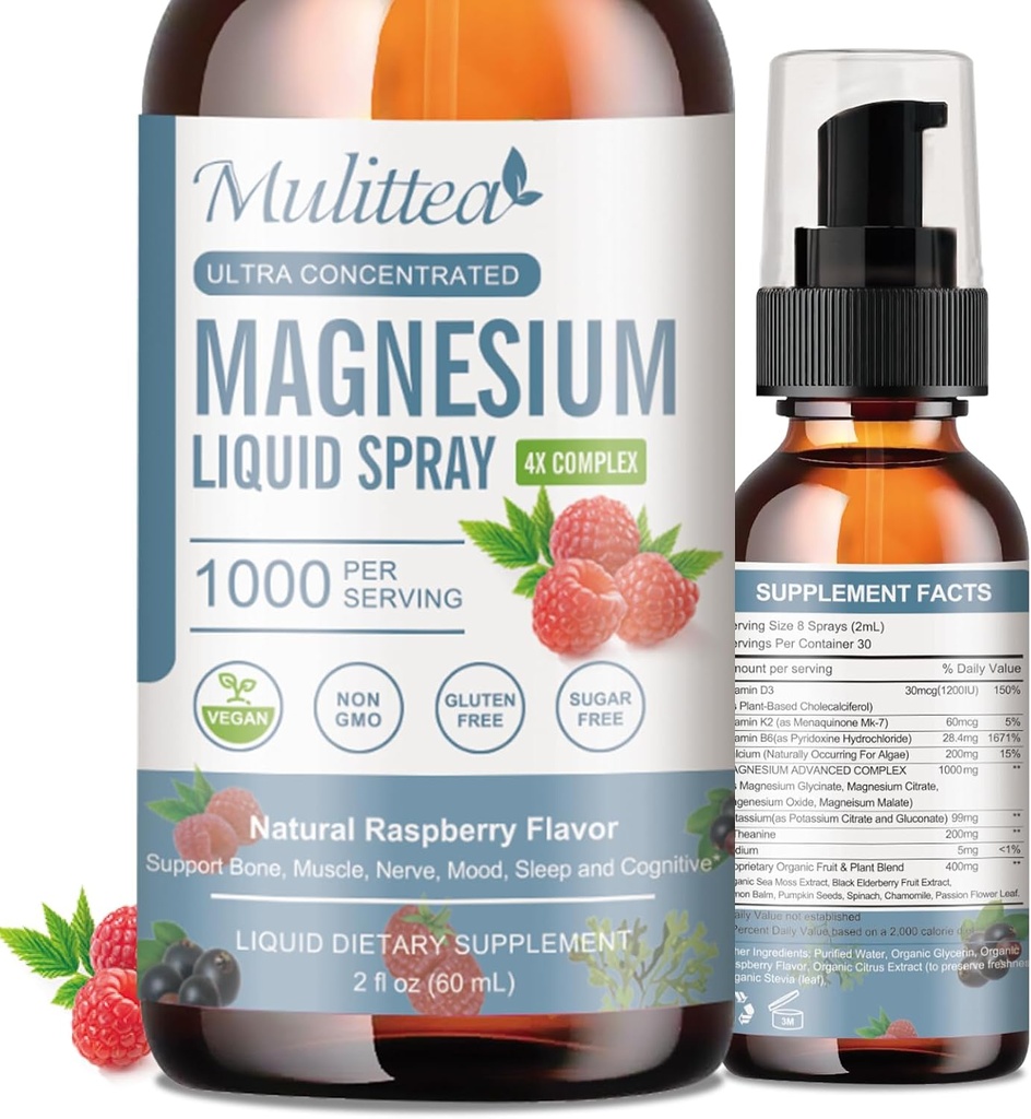 마그네슘 글리세라이드, 타우레이트, 말레이트-Magnesium Complex Drops Spray w/Potassium L-Theanine-High Absorption -Vegan, Sugar Free, 2 Fl.oz