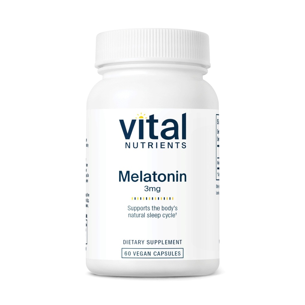 Vital Nutrients Melatonin 3mg | Vegan | Low-Dose Melatonin | 몸의 자연적인 수면주기를 지원하는 수면 보충 | 글루텐, 낙농장, 간장 무료 | 60 캡슐