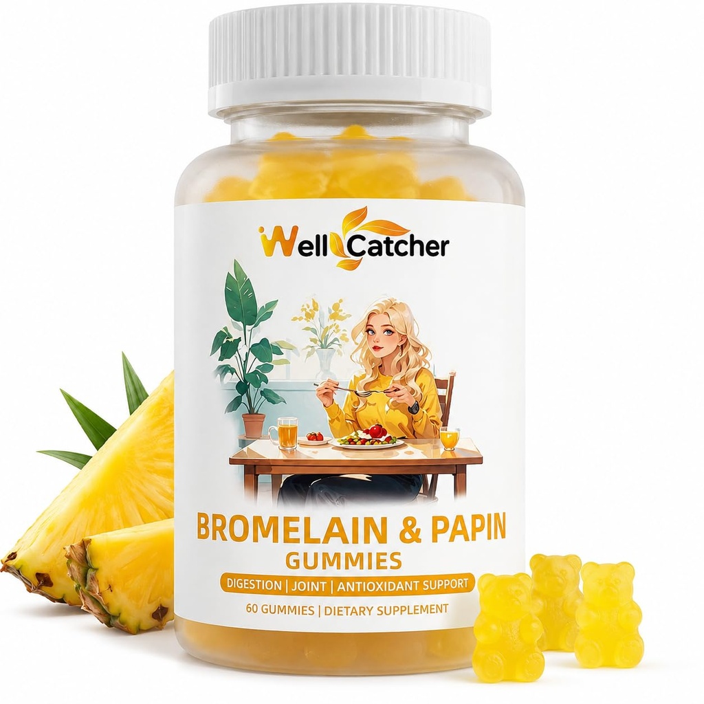Bromelain Papain 효소 Gummies 보충교재: 성인 아이를 위한 Querectin Gummies를 가진 Bromelain 500MG, Digestive 지원 Immunity 산화를 억제하는 Vegan 60CT를 위한 유기 Bromelain Papaya 효소 Chewable