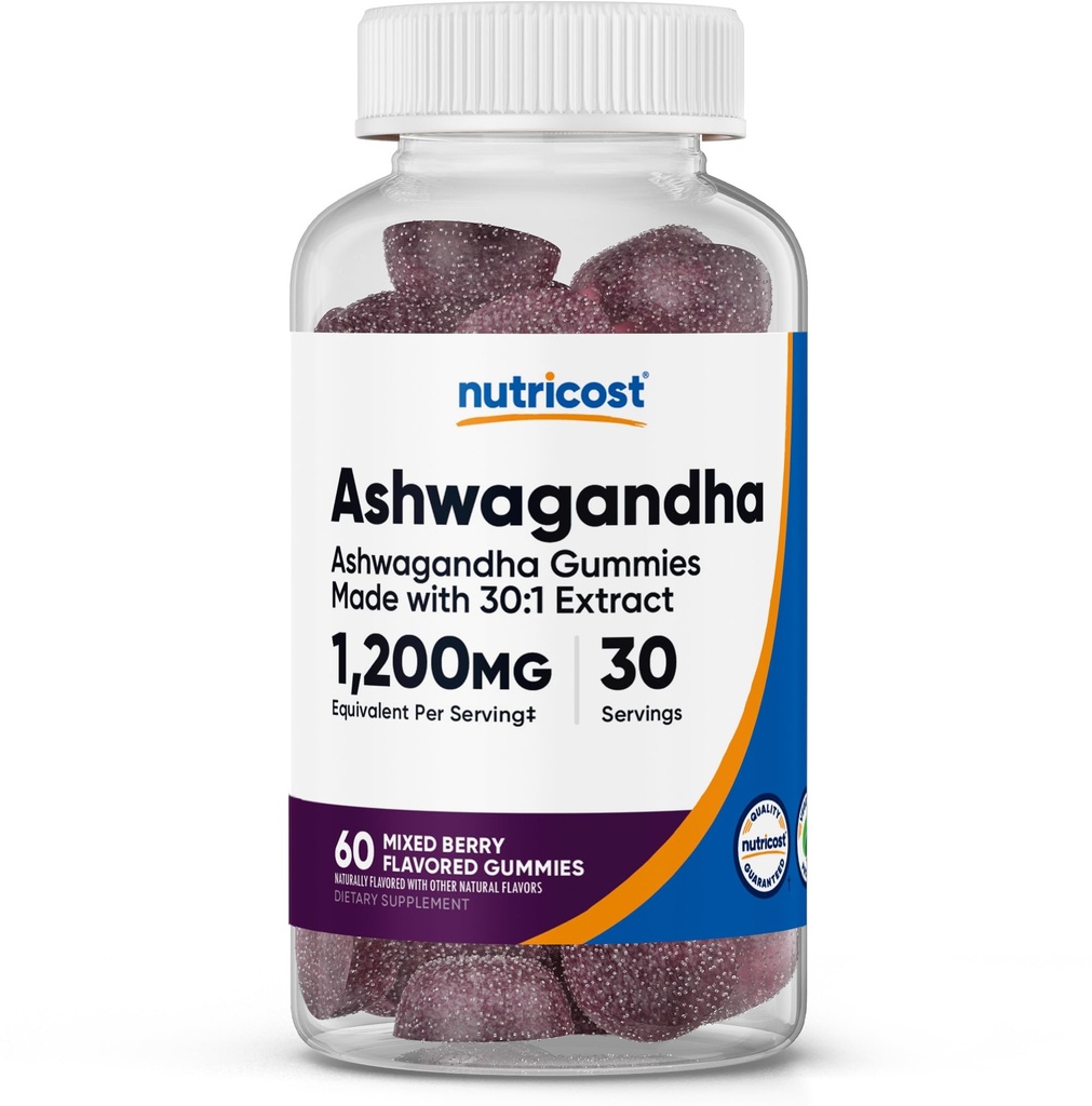 Nutricost Ashwagandha Gummies 1200mg Equivalent per 서빙 (Mixed Berry flavor), 60 구미, 30 서빙