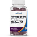 Nutricost Ashwagandha Gummies 1200mg Equivalent per 서빙 (Mixed Berry flavor), 60 구미, 30 서빙