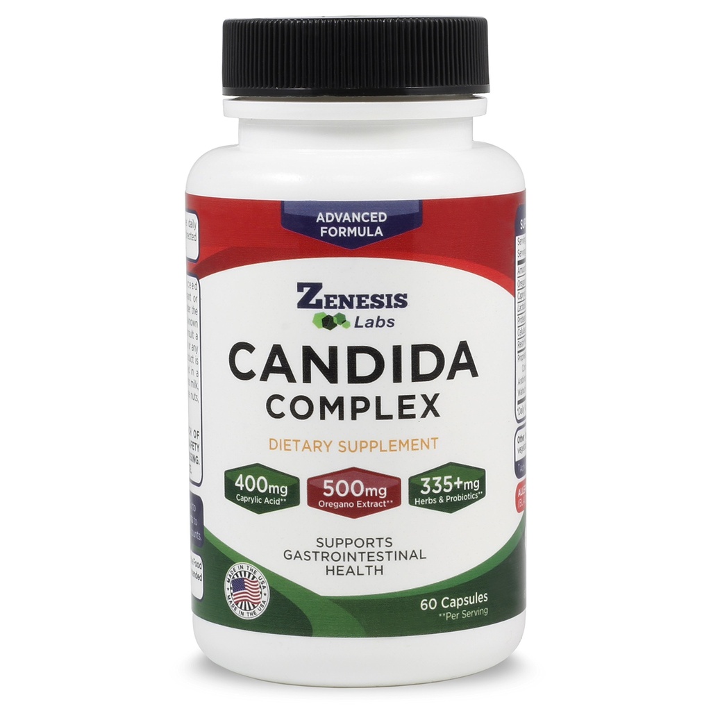 Zenesis Labs Candida Complex Cleanse Detox Caprylic 산성 보충, Oregano 추출물, Probiotics, 효소 (60 캡슐, 30 일 공급)