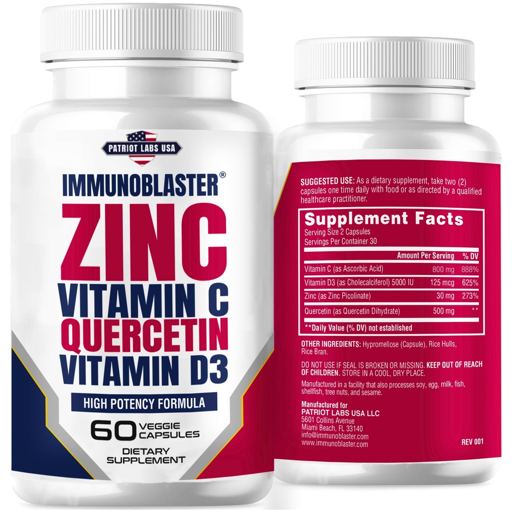 비타민 D와 C 항 산화 Immune 지원 남자와 여자를 위한 높은 Potency Quercetin 아연 보충교재를 가진 아연 Quercetin 500mg - 글루텐, 콩, & 낙농장은 해방합니다 - 60의 조사 (1의 포장)
