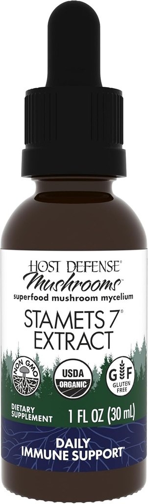 Host Defense Stamets 7 Extract - 7 Species Blend - Royal Sun Blazei, Cordyceps, Reishi, Maitake, Lion's Mane, Chaga & Mesima - 1 fl oz (30 서빙) *가있는 면역 지원을위한 버섯 보충