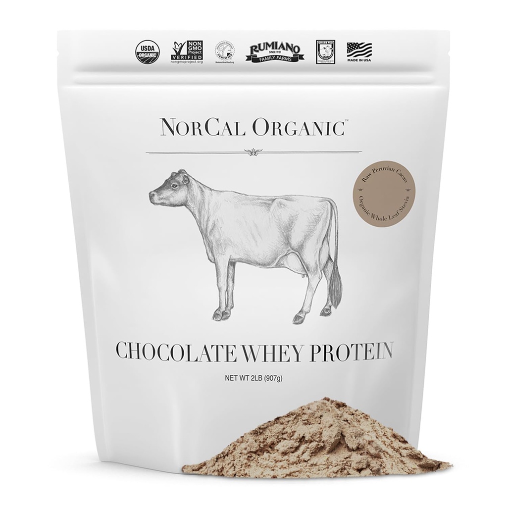 NorCal Organic Chocolate Whey Protein | 100 % USA Grass-Fed, USDA 인증 | 캘리포니아 가족 농장에서 익은 카카오로 자연적으로 맛 | 32 Ounce (Pack of 1) - 32 서빙