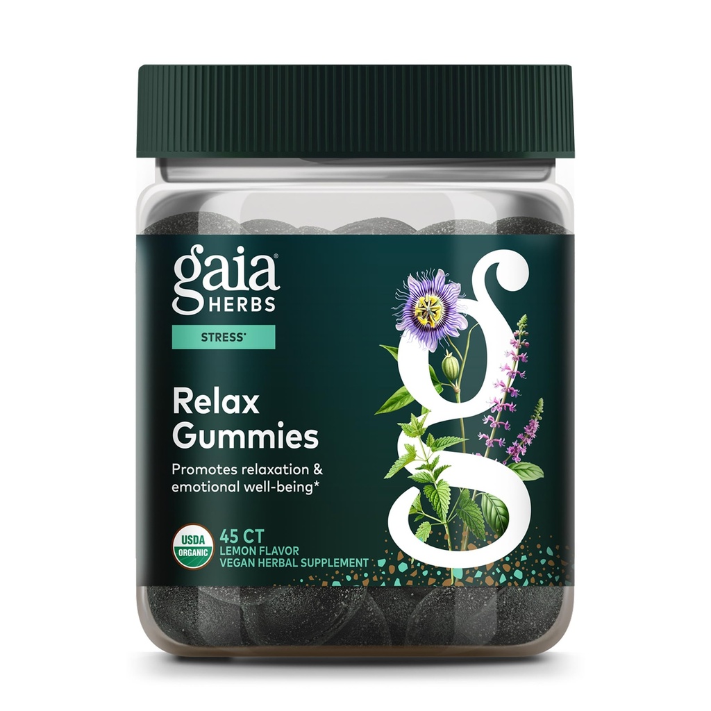 Gaia Herbs Relax Gummies - 유기 애플 주스와 레몬 주스 농축액 - 45 Gummies (15 서빙)