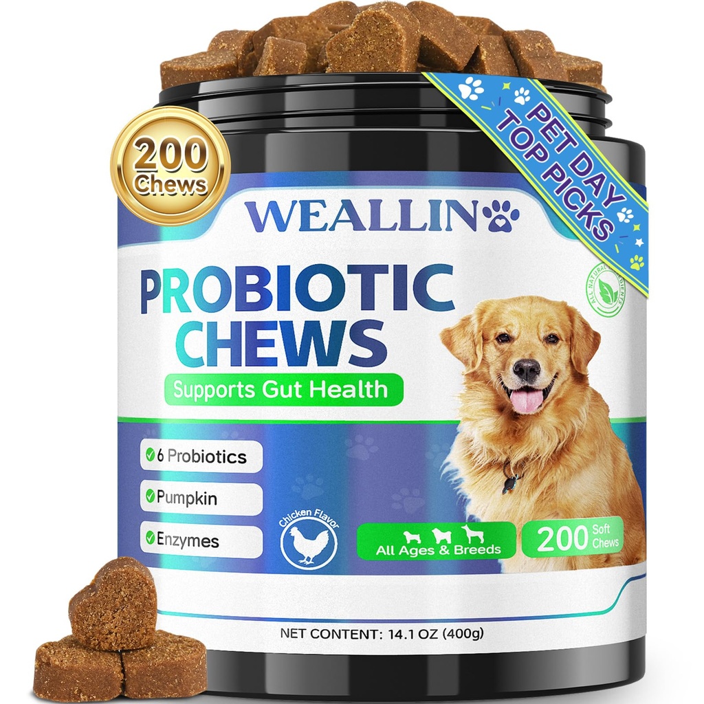 개를위한 200 PCS Probiotics - 개 Probiotic Chews for Gut Health, Digestive Support & Itchy Skin Relief Pet Diarrhea Gas Treatment - Probiotics, 소화 효소, Prebiotics, 호박