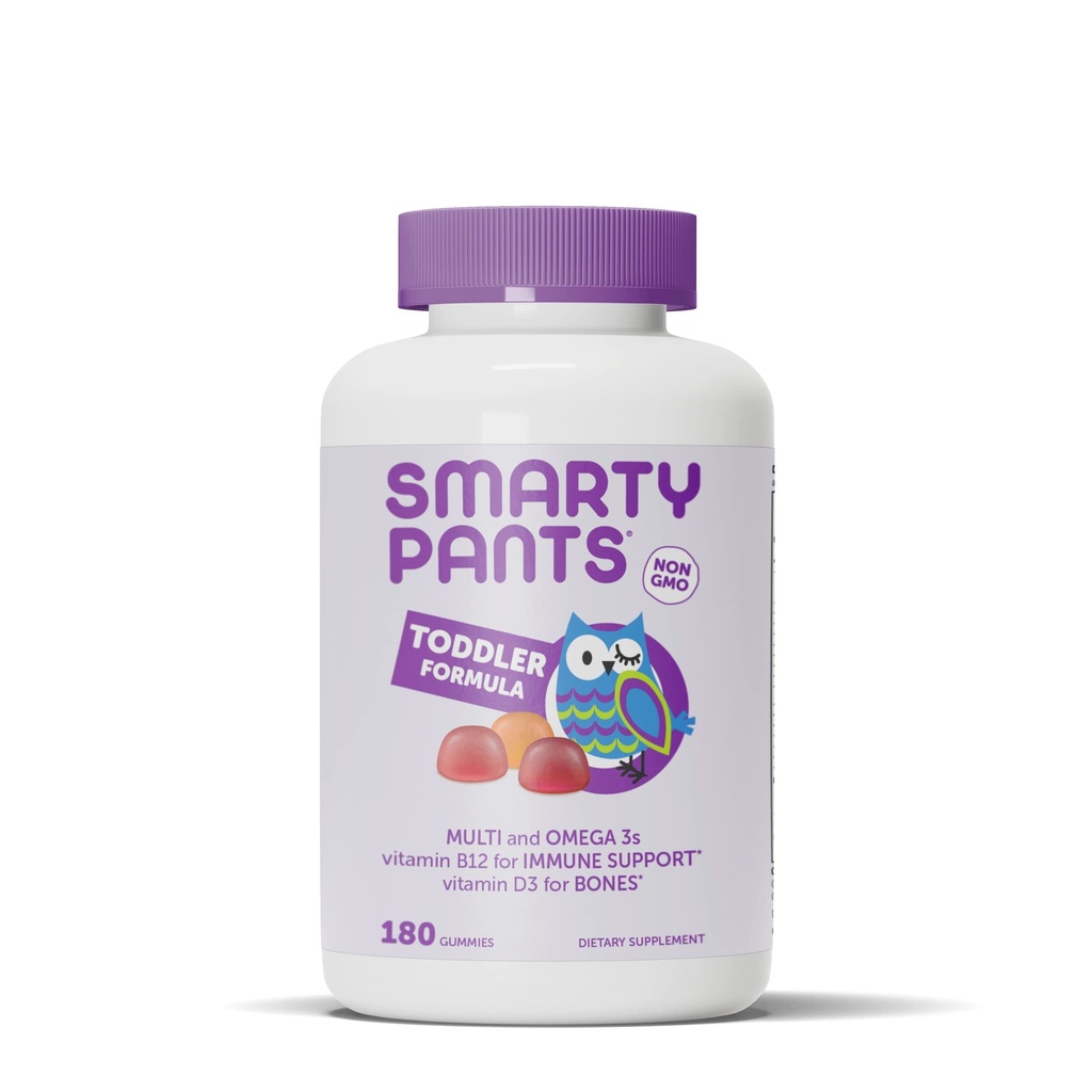 SmartyPants 유아 Multivitamin Gummies: 오메가 3 물고기 기름 (EPA/DHA), 비타민 D3, C, 비타민 B12, B6, A, K & 아연, Biotin, 베타 카로틴, 글루텐, 세 과일 맛, 180 조사 (60 일 공급)