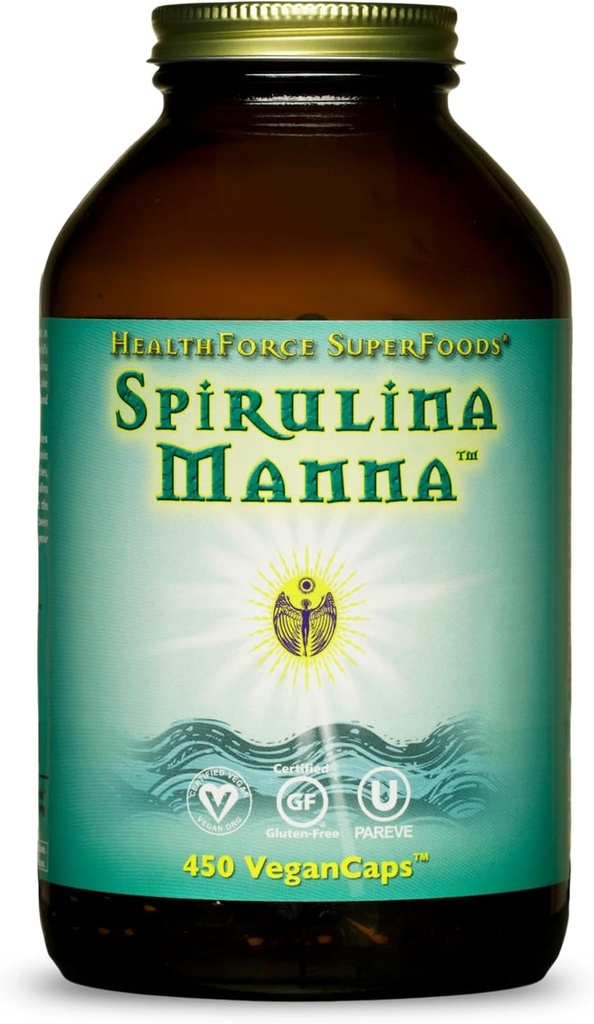 HealthForce SuperFoods Spirulina Manna - 캡슐 - 450 Vegan 캡슐