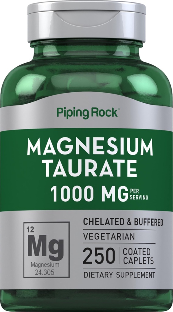 배관 바위 마그네슘 타우레이트 | 1000mg | 250 Caplets | 킬레이트 및 버퍼 | 채식주의자, 비 GMO, 글루텐 무료 보충