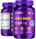 Lion’s Mane Mushroom Supplement 10,000 mg | Memory, Focus & Clarity용 보조제 | 여성 및 남성용 일일 면역 시스템 지원 컴플렉스 | Non-GMO, Gluten-Free, Vegan | 60 캡슐