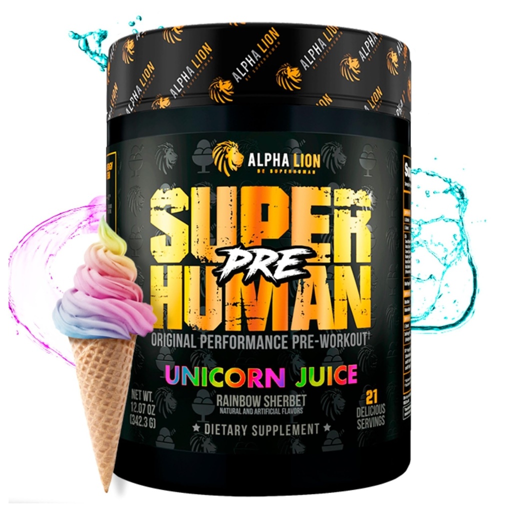 ALPHA LION Superhuman Pre Workout Powder, Beta Alanine, L-Taurine & Tri-Source Caffeine for Sustained Energy & Focus, Nitric Oxide & Citrulline for Pump (21 서빙, 유니콘 주스)