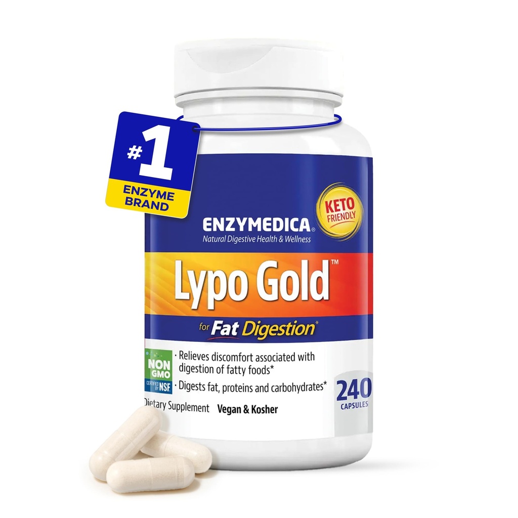 Enzymedica Lypo 금, 뚱뚱한 소화를 위한 높은 힘 리파제 소화 효소, 지원 Occasional bloating 기복 & 소화 건강, Keto-Friendly, Vegan, 240의 캡슐