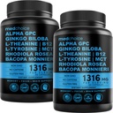 12-in-1 Nootropic 뇌 보충교재 무수성: 뇌 지원, 기억 및 초점을 위한 Ginkgo Biloba - B12, 알파 GPC, L Theanine 및 콜린은 Bioperine 비 Caffeinated 1321mg (120ct)를 가진 보충물