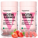 Biotin Gummies 10000mcg 보충제 - 비타민 C, A, D, B-Complex, Folate, 여성 및 소녀를위한 아연 - Vegan Biotin Hair Growth Gummy for Healthy Hair and Nails, Non-GMO, Strawberry, 120 Bear