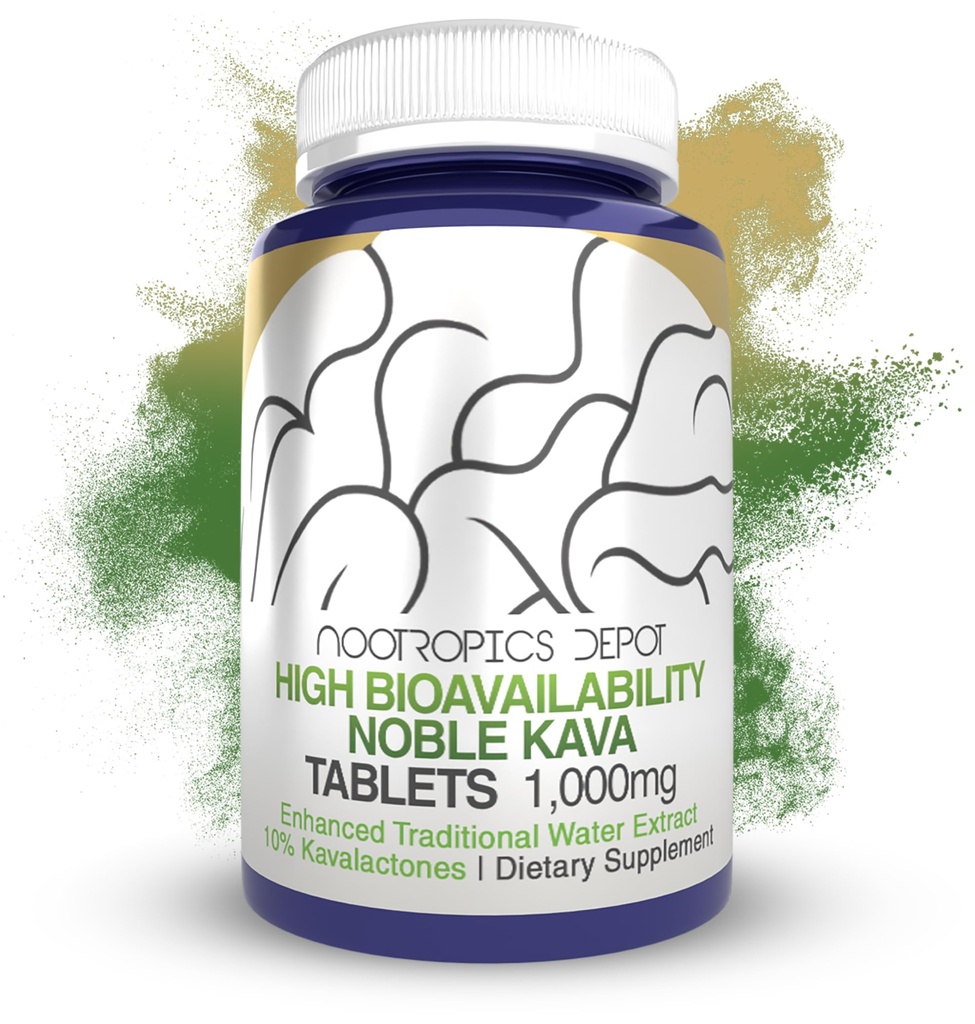 Nootropics Depot 높은 생물 분해성 Noble Kava 정제 | 1,000mg | 30 개 | 최소 10 % Kavalactones | 강화 된 전통 물 추출물