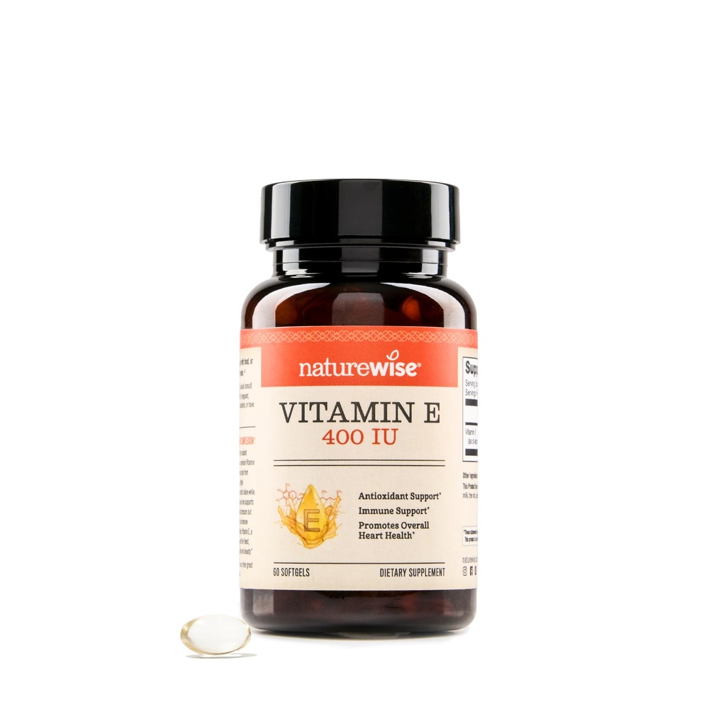 NatureWise 비타민 E 400 IU Softgels (180mg DL 알파) - 낙농장, 글루텐 및 Soy Free, 피부, 심장, 눈 및 면역 건강 지원을위한 비 GMO 항 산화제 다이어트 보충 - 2 월 공급, 60 조사