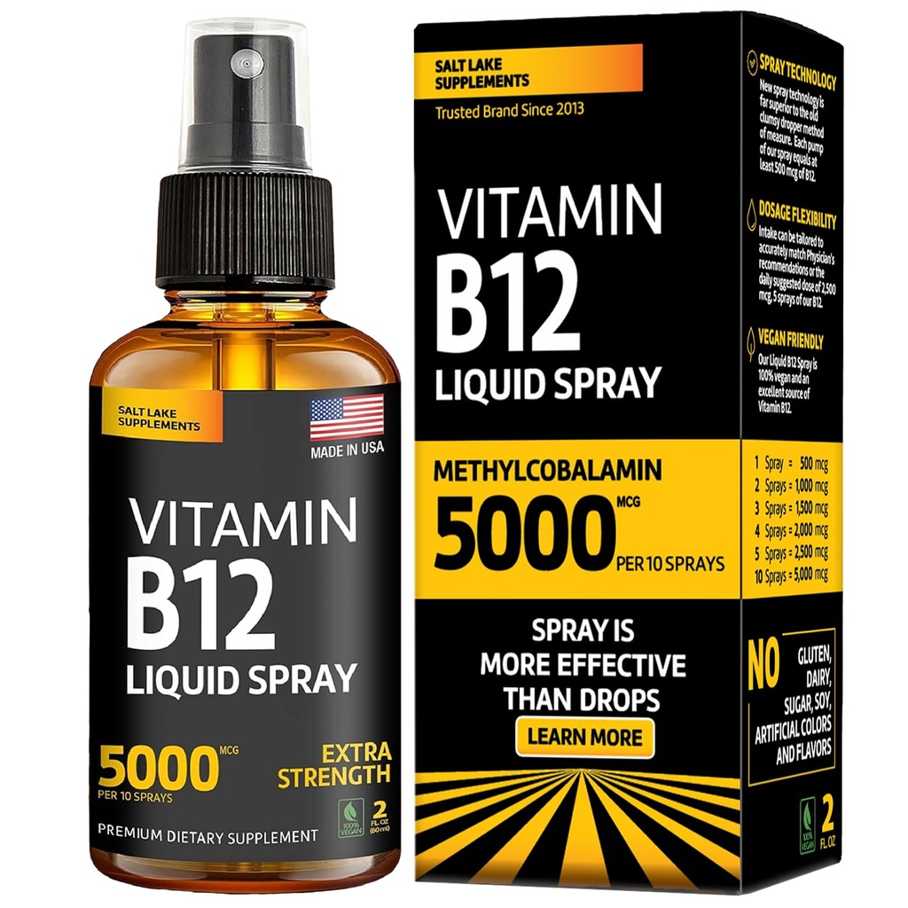 비타민 B12 하위 언어 스프레이 5000 mcg – Vegan Methylcobalamin 액체 B12 부스트 에너지, 무드 & 뇌 건강 - 글루텐 자유로운, 남자 & 여자를 위한 비 GMO B12 살포 - 쉬운 노출량 (10 살포에 있는 5000 mcg)