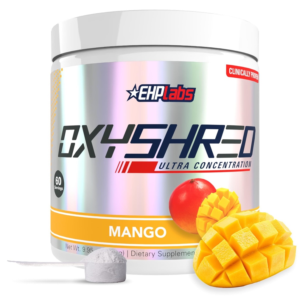 EHP Labs OxyShred Pre 운동 분말 - L 글루타민 & Acetyl L 카르니틴, 에너지 부스트 음료를 가진 Preworkout 분말 - 망고, 60의 서빙
