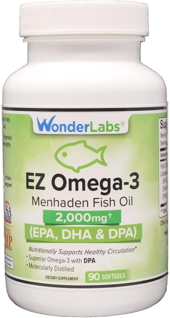 대서양 Menhaden 물고기 기름 Omega-3 2000 mg, Burpless, 미국에서 만든, EPA+의 완벽한 균형 DHA + DPA 90 소프트젤