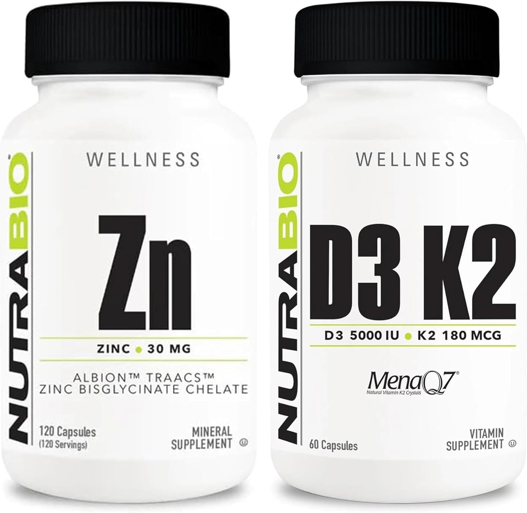 NutraBio 아연 킬레이트와 비타민 D3 K2 미네랄 보충 번들 – Proper 성장, 개발, 면역 체계 및 뼈와 심장 건강에 도움이 될 수있다
