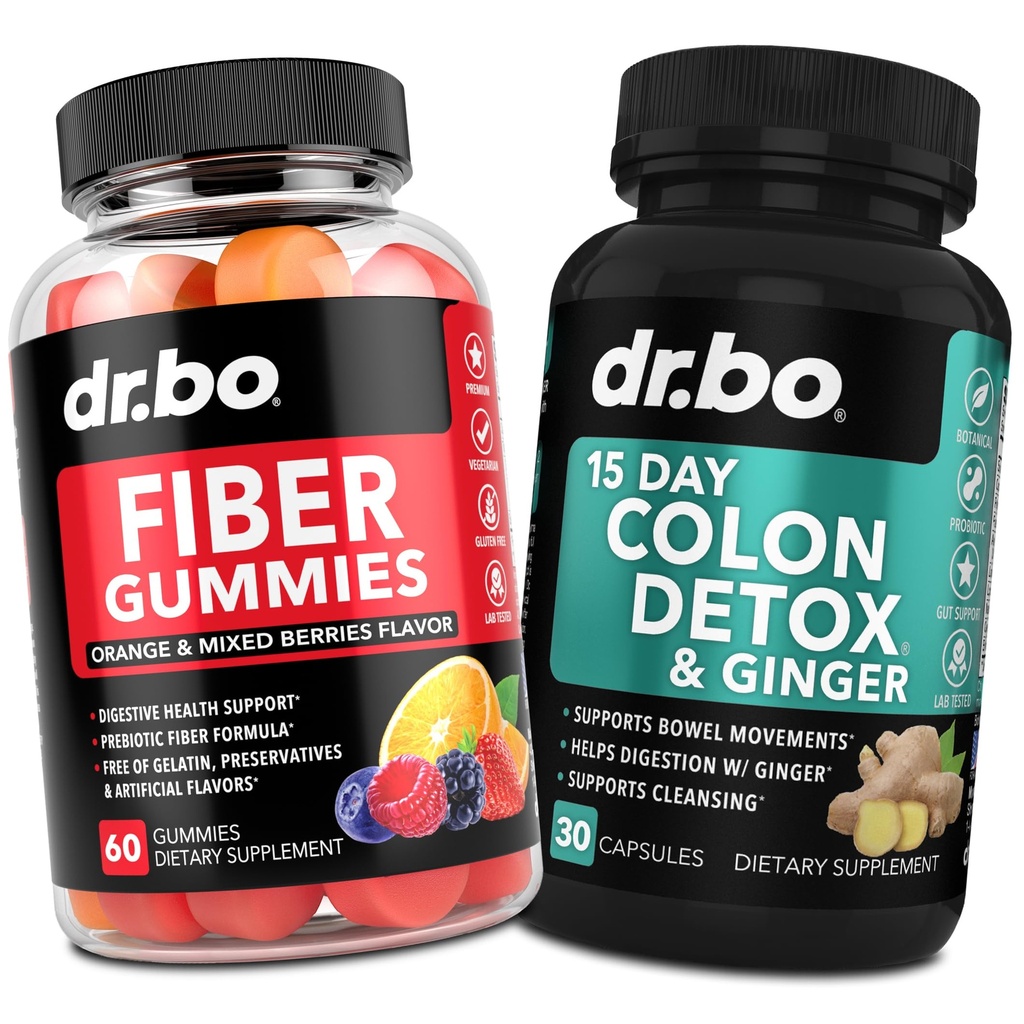 DR. BO 섬유 Gummies Colon Cleanse & Ginger - 맛있는 Gummy Prebiotic 섬유 보충 - Gut & Stomach Cleansing 용 Bowel 운동 지원