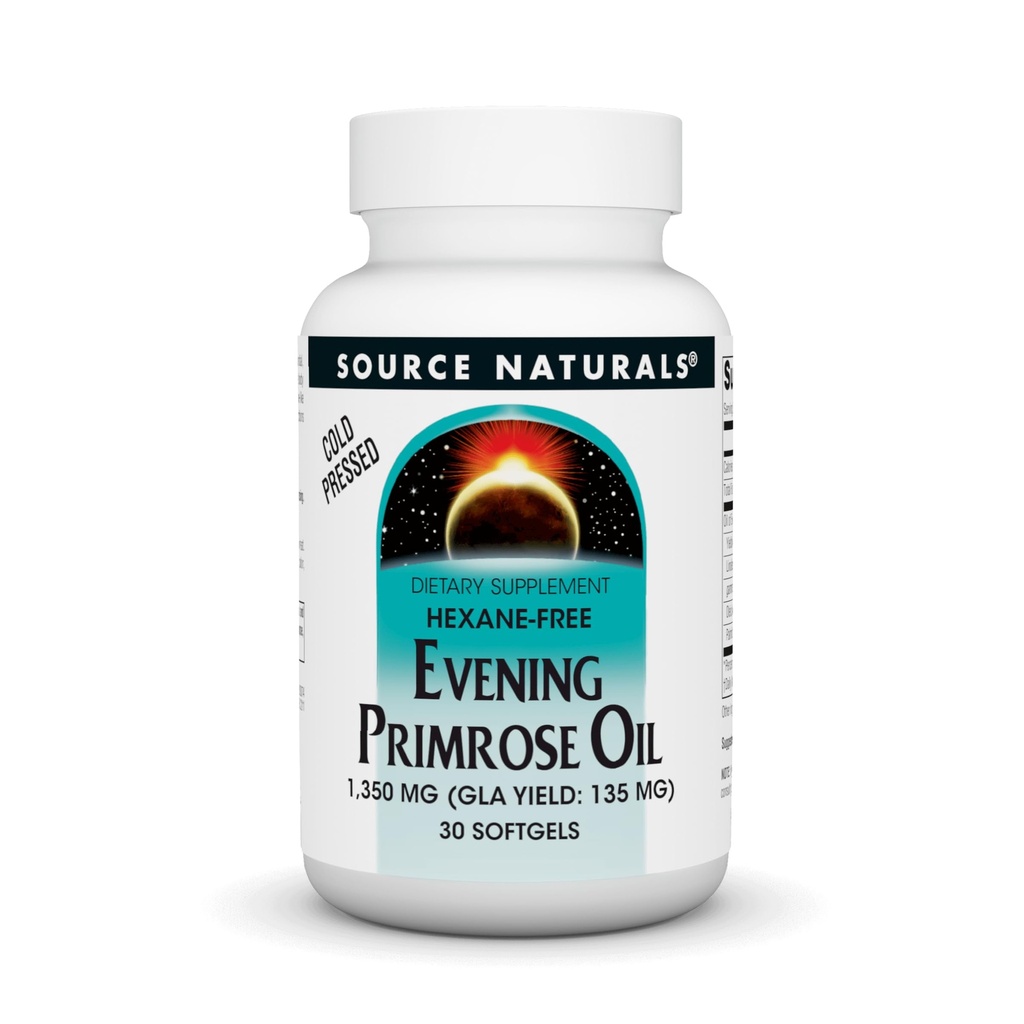 Source Naturals Evening Primrose Oil - Hexane-Free - 1350mg - GLA 수확량 : 135mg - 냉압 - 30 Softgels