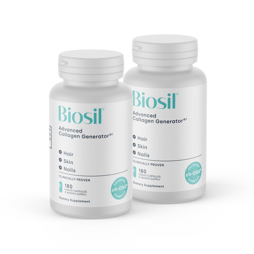 Biosil Collagen Booster Supplement - 180 액체 캡슐, 2 팩 - 피부, 헤어, 손톱 및 관절에 대한 특허 ch-OSA 활성제 - 자연 생산 지원 - 180 일 공급